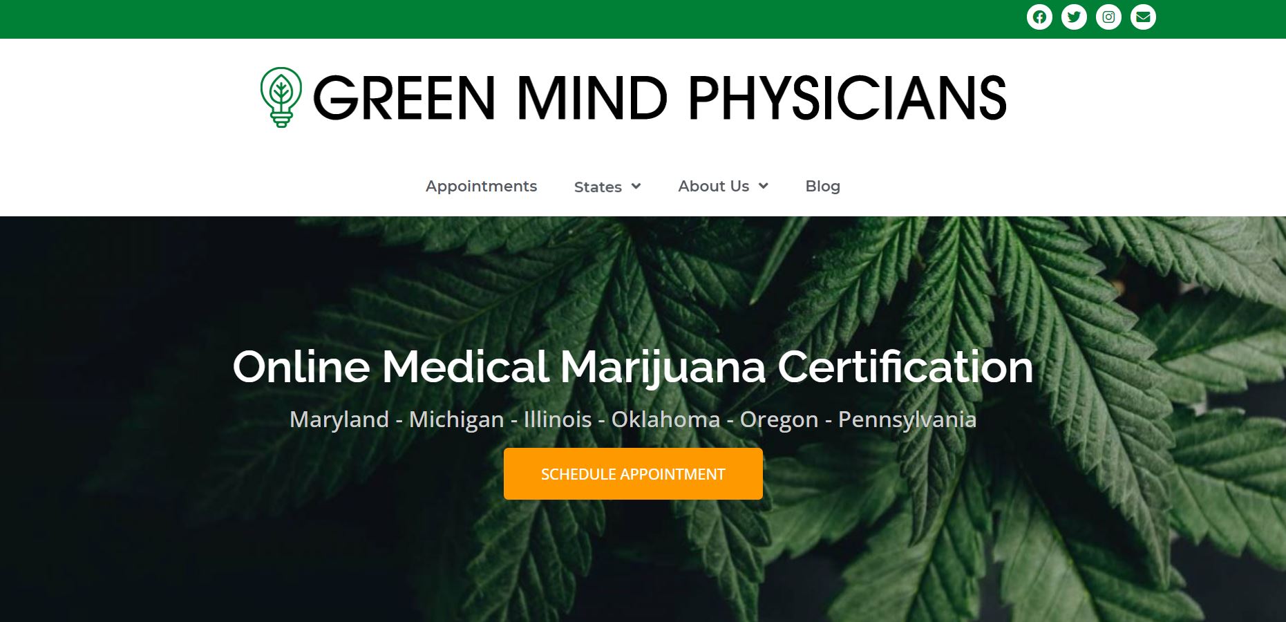 Screenshot of Green Mind Physicians Home Page Image